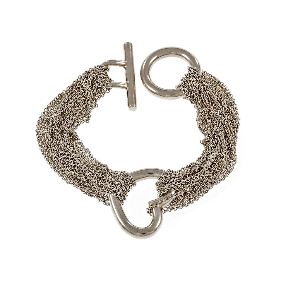 Estate Multi Strand Silver Heart Toggle Bracelet – image 2
