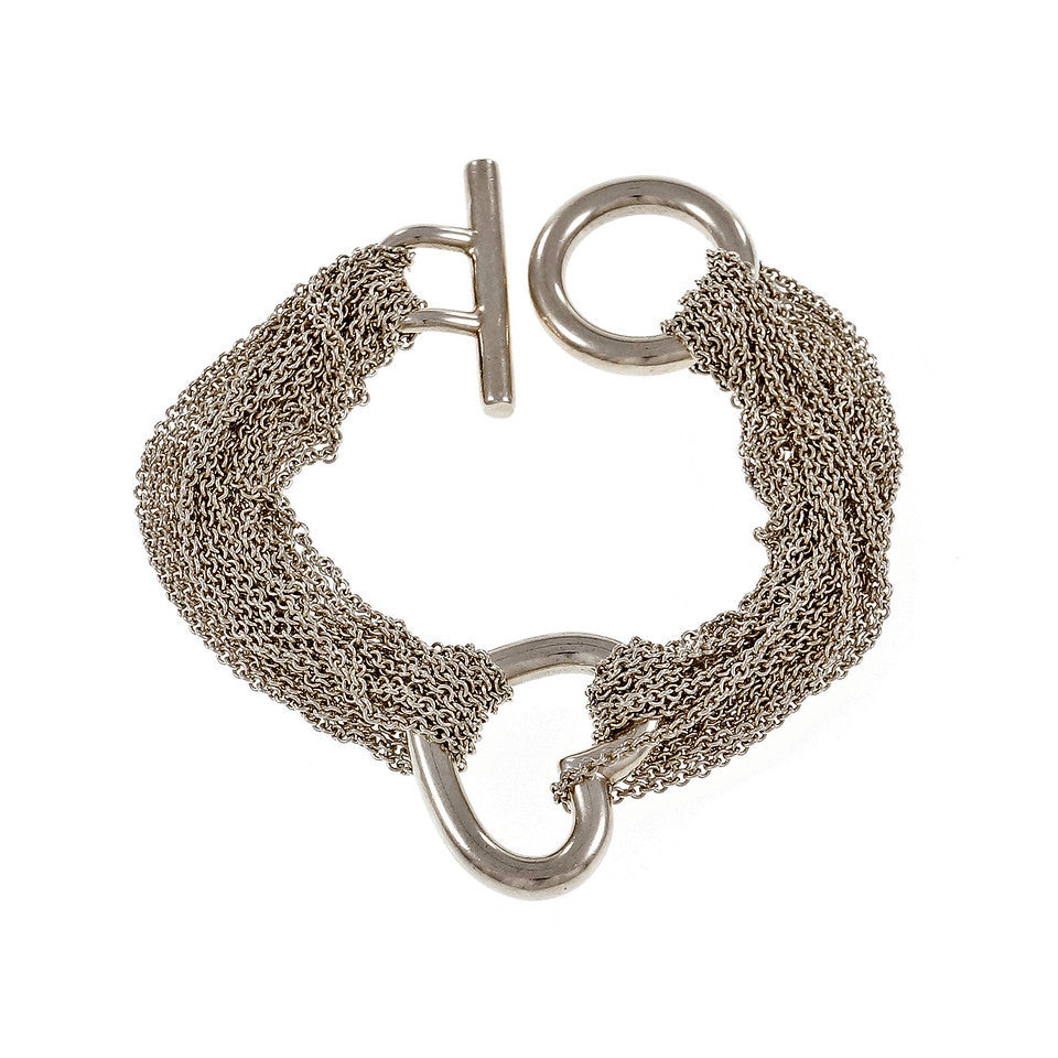 Estate Multi Strand Silver Heart Toggle Bracelet