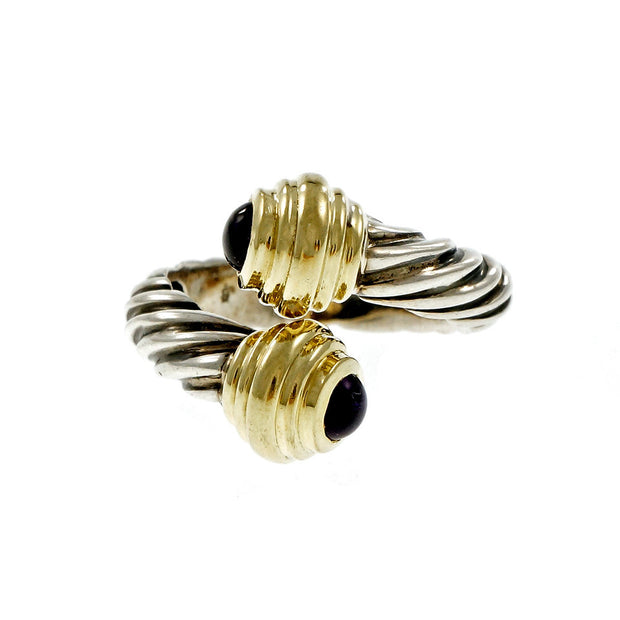 Estate David Yurman Silver & 14k Yellow Gold Cable Ring Amethyst Bypass