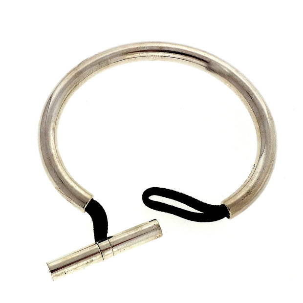 Authentic Hermes Silver Fregate Black Cord Bracelet