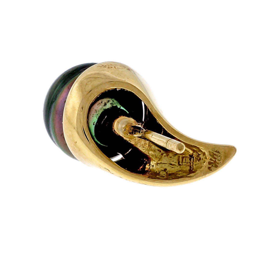 Estate 9.3mm Black South Sea Pearl Swirl 18k Yellow Gold Earrings – image 2