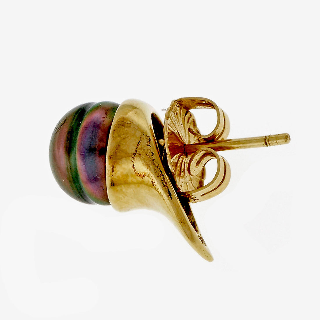 Estate 9.3mm Black South Sea Pearl Swirl 18k Yellow Gold Earrings – image 3
