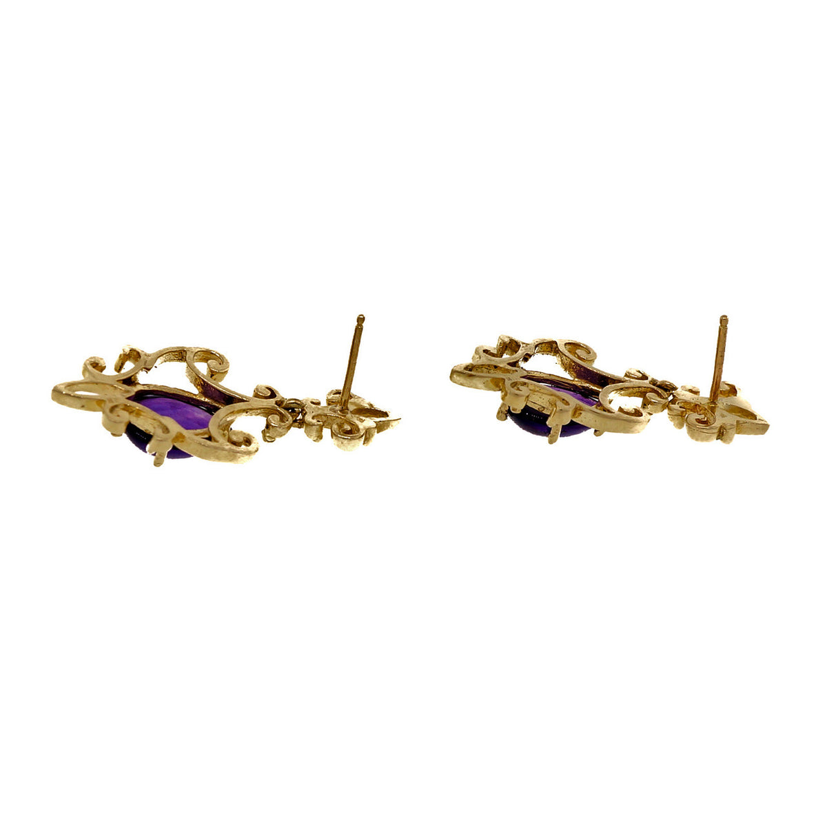 Vintage 1940 14k Yellow Gold 3.30ct Cabochon Pear Amethyst Dangle Earrings – image 6