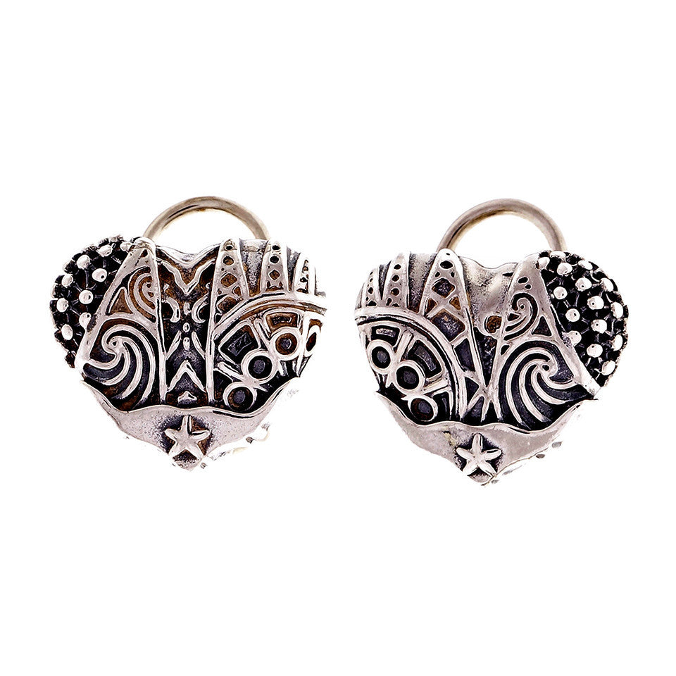 Estate Lagos Caviar Heart Earrings Sterling Silver