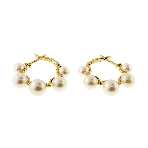 10 Pearl Yellow Gold Japanese Pearl Hoop Earrings