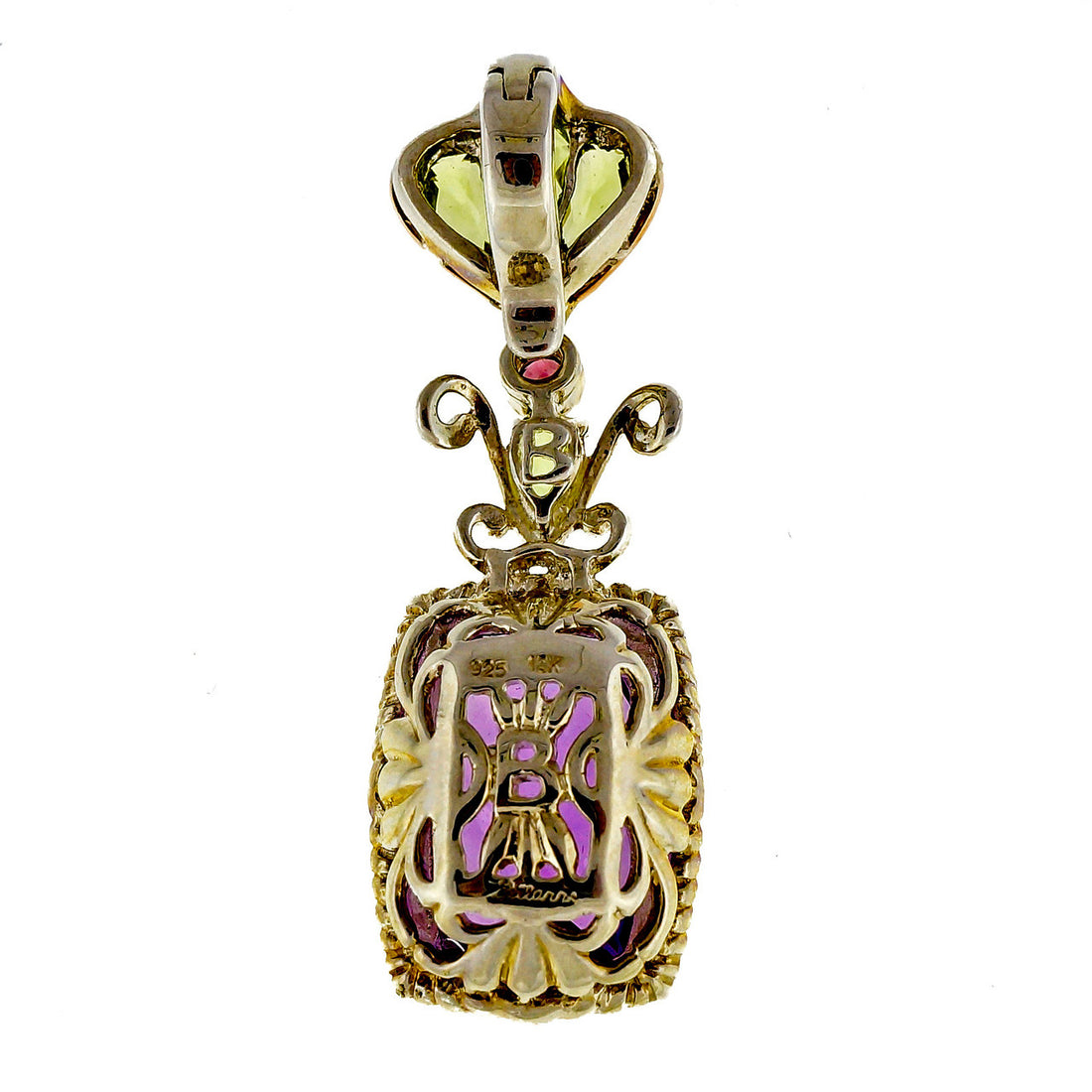 Estate Bellari 8.0ct Amethyst Peridot Ruby 18k Pink Gold Silver Enhancer Pendant – image 6