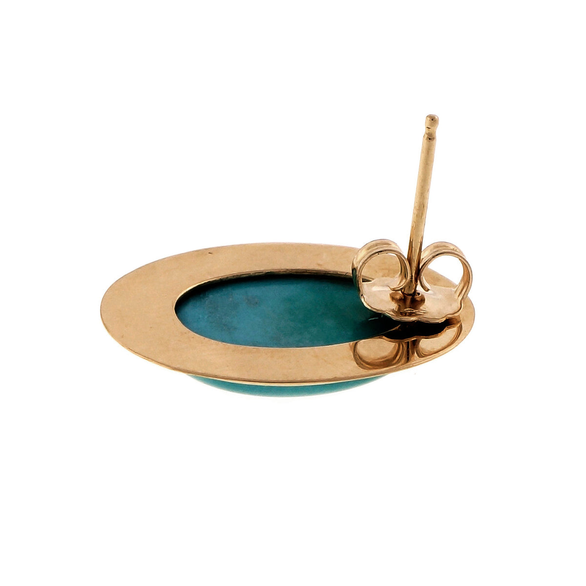 Vintage 1950 14k Natural Turquoise Yellow Gold Earrings – image 3