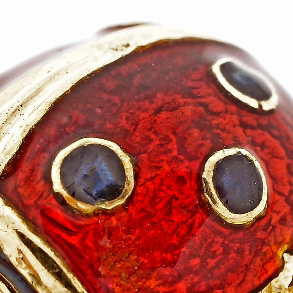 Estate Lady Bug Pin Red &amp; Black Enamel 18k Yellow Gold – image 4