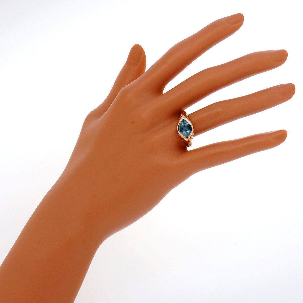 Vintage 1940 Men’s Ladies 10k Pink Gold Custom Cut Marquise Aqua 2.31ct Ring – image 6