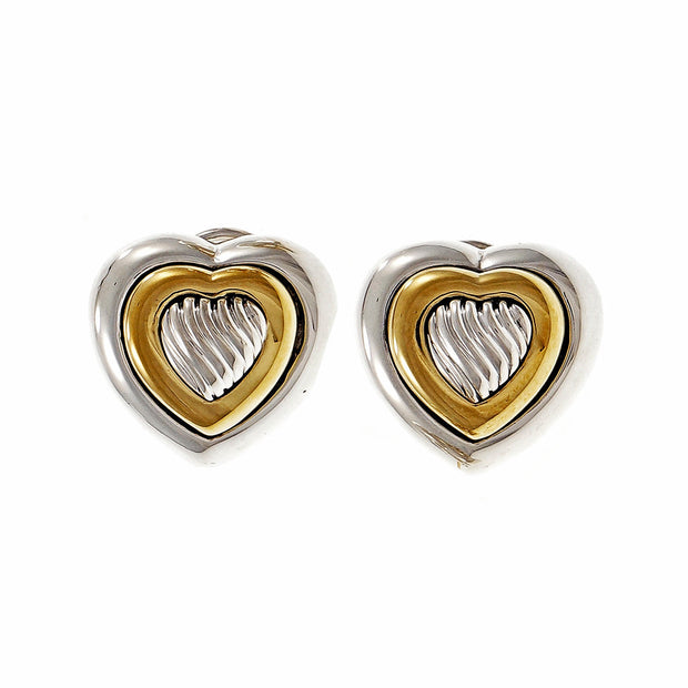 Estate David Yurman Heart Earrings Silver 18k Yellow Gold
