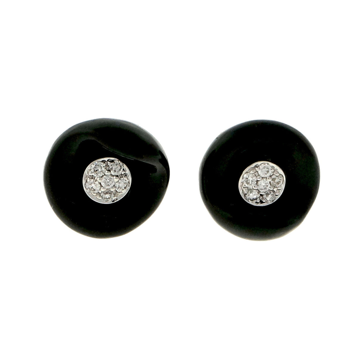Estate Carved Black Onyx Diamond Pave Flower Earrings 14k White Gold