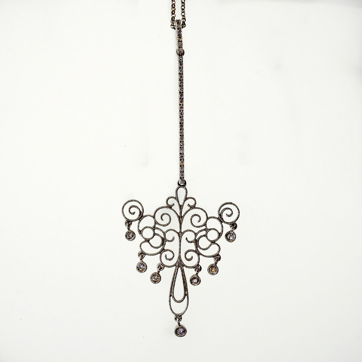Art Deco .25ct Pave Diamond Elongated Dangle 14k White Gold Pendant Necklace – image 5