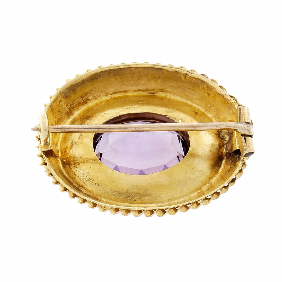 Vintage Oval Amethyst Pin Hand Made 14k Yellow Gold – image 2