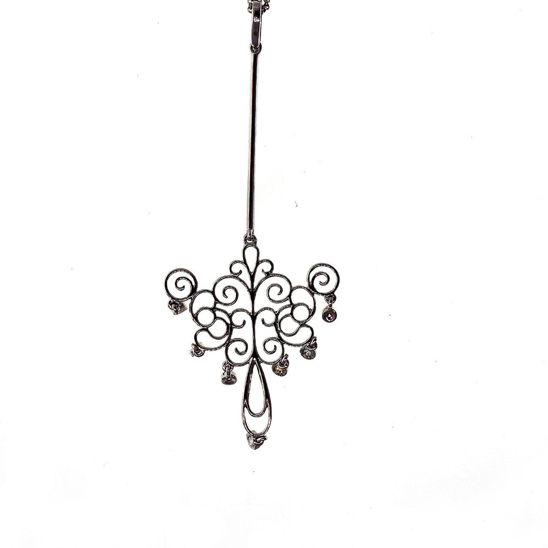 Art Deco .25ct Pave Diamond Elongated Dangle 14k White Gold Pendant Necklace – image 2