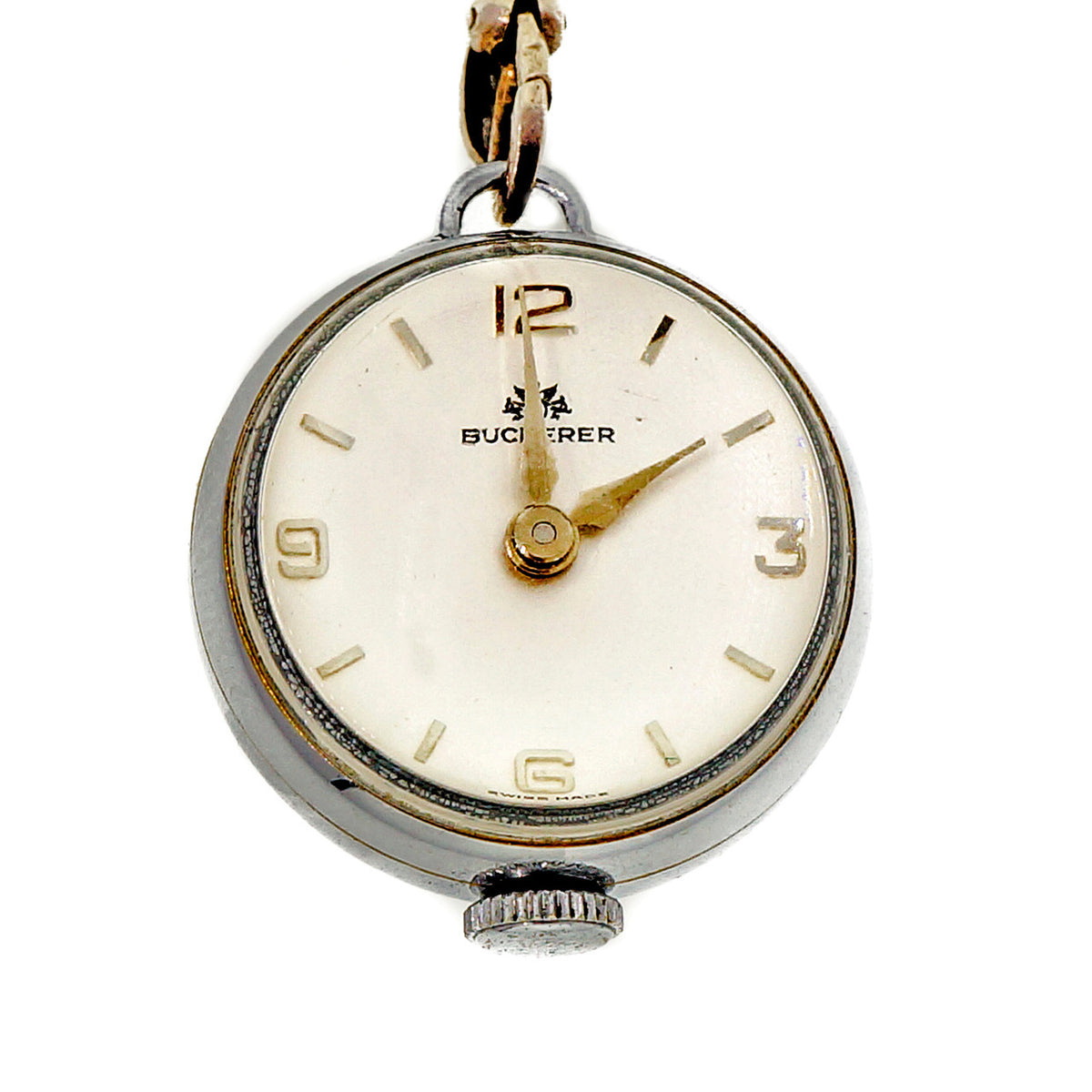 Bucherer 1940 Ball Form Pendant Watch Silver Bar Link Long Chain