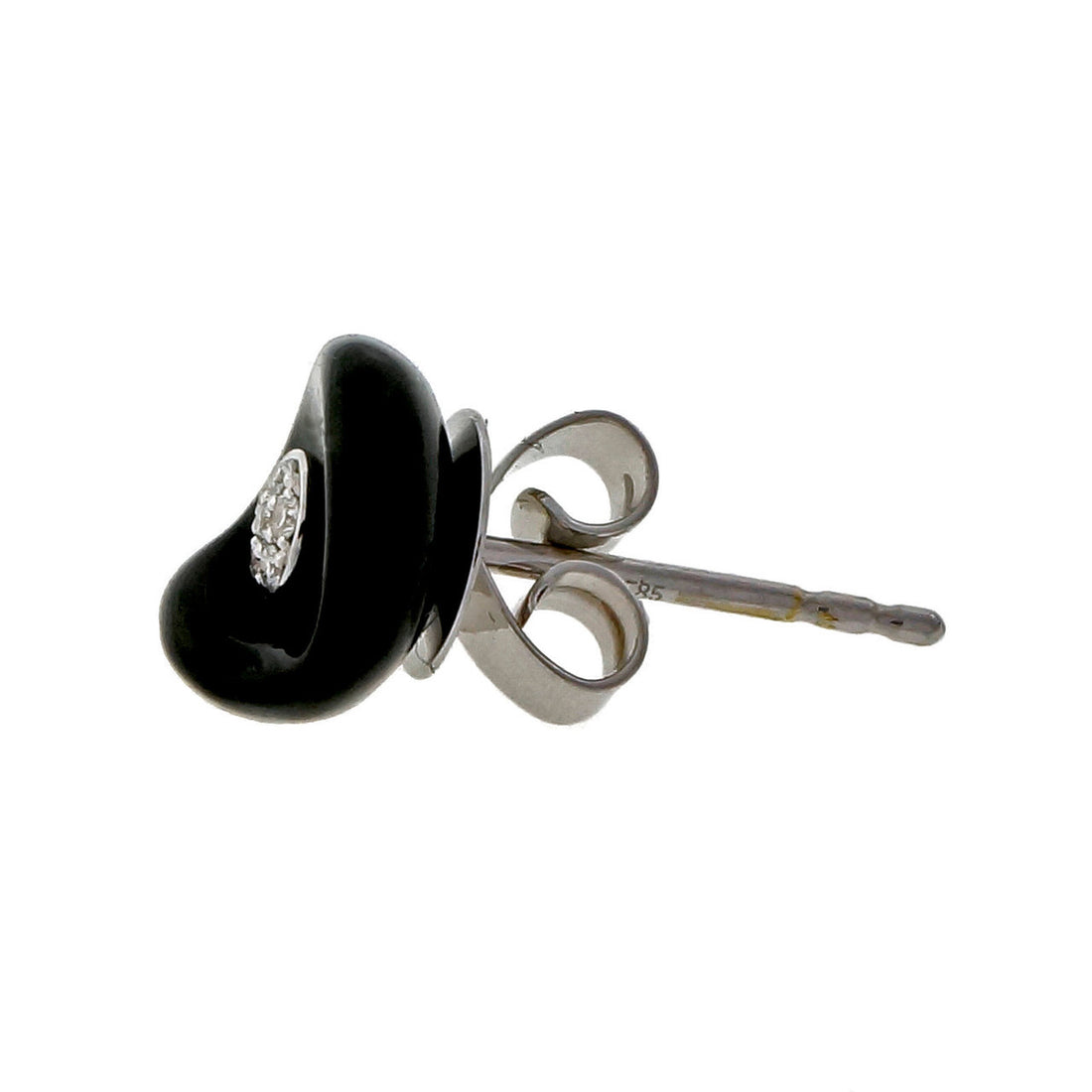 Estate Carved Black Onyx Diamond Pave Flower Earrings 14k White Gold – image 2