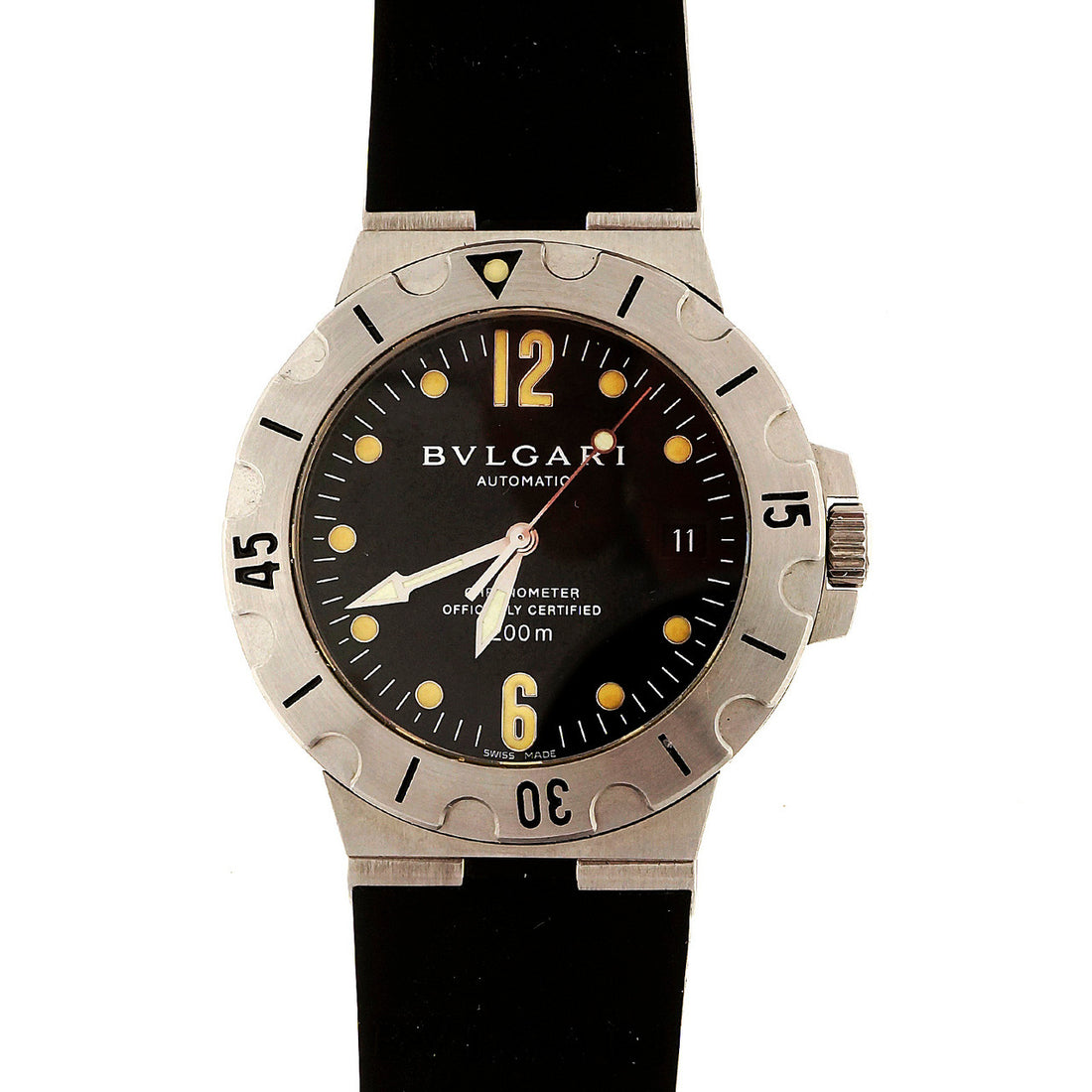 Bulgari Steel Automatic Chronometer Date Rubber Band Men's Wristwatch – image 9