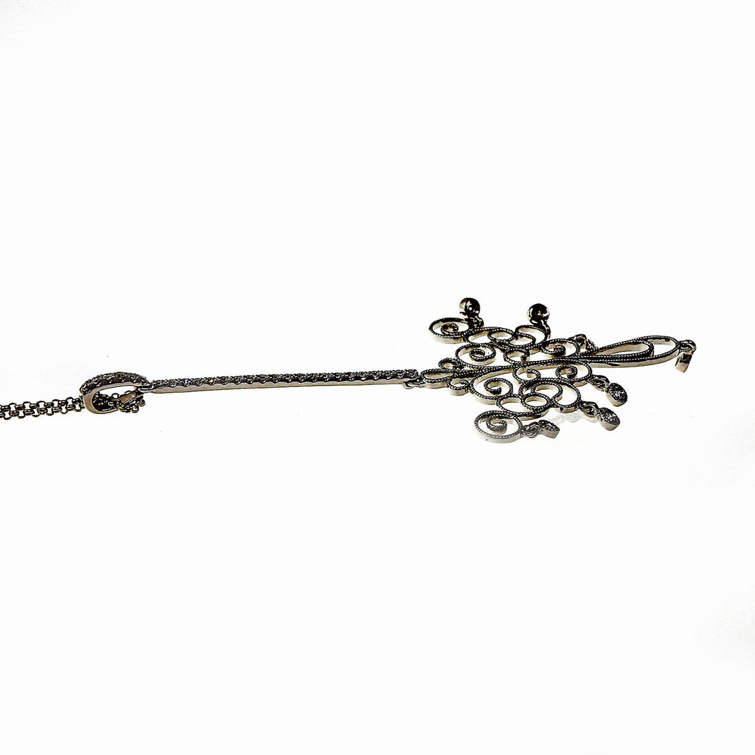 Art Deco .25ct Pave Diamond Elongated Dangle 14k White Gold Pendant Necklace – image 3