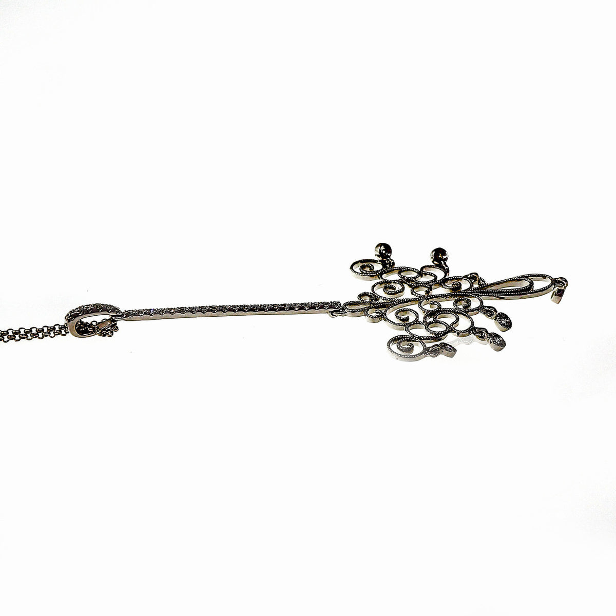 Art Deco .25ct Pave Diamond Elongated Dangle 14k White Gold Pendant Necklace – image 3