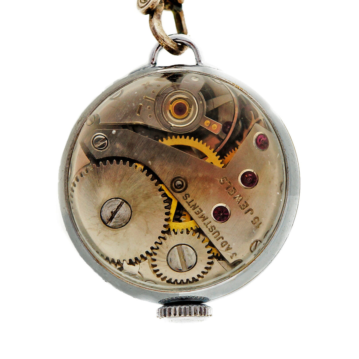 Bucherer 1940 Ball Form Pendant Watch Silver Bar Link Long Chain – image 3