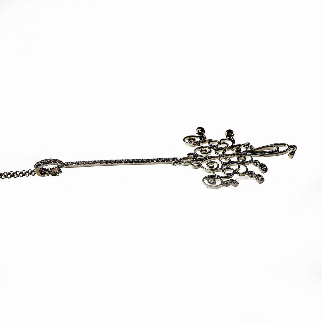 Art Deco .25ct Pave Diamond Elongated Dangle 14k White Gold Pendant Necklace – image 7