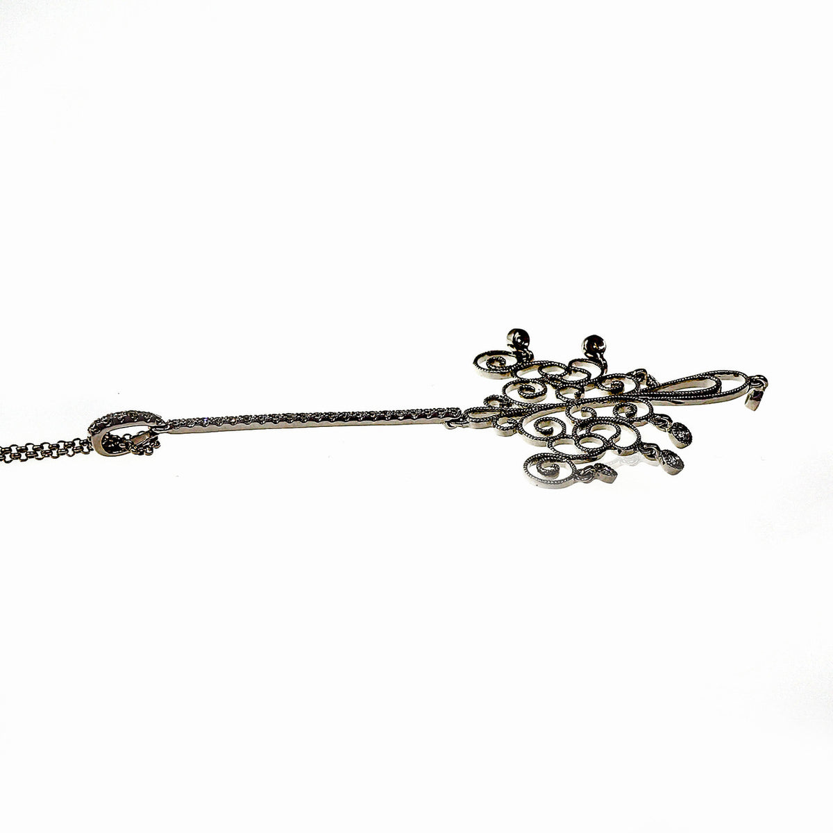 Art Deco .25ct Pave Diamond Elongated Dangle 14k White Gold Pendant Necklace – image 7