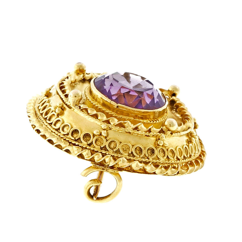 Vintage Oval Amethyst Pin Hand Made 14k Yellow Gold – image 4