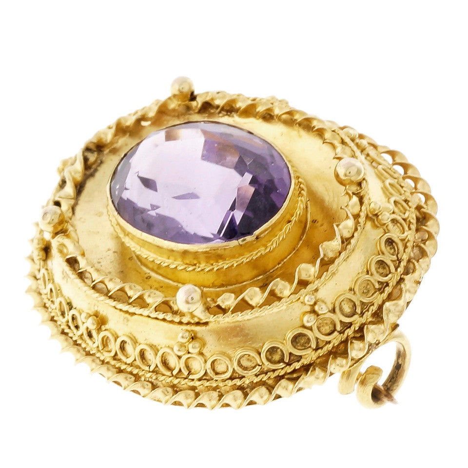 Vintage Oval Amethyst Pin Hand Made 14k Yellow Gold – image 5