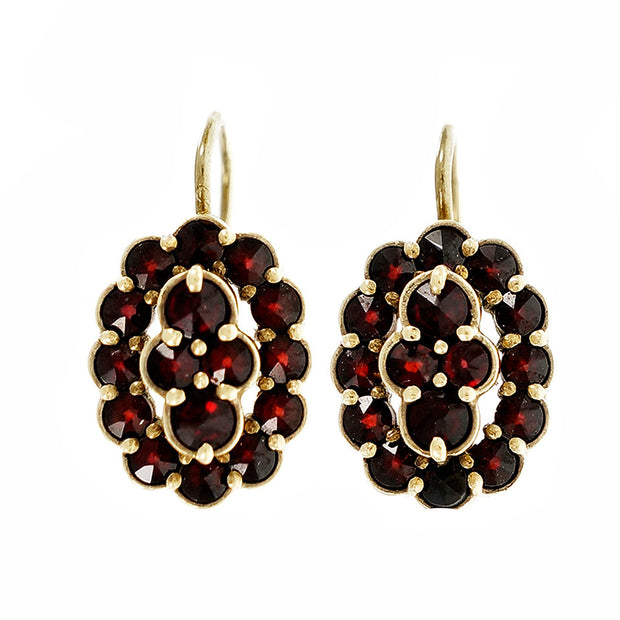 Vintage 1900 Rose Cut Garnet Earrings 14k Yellow Gold