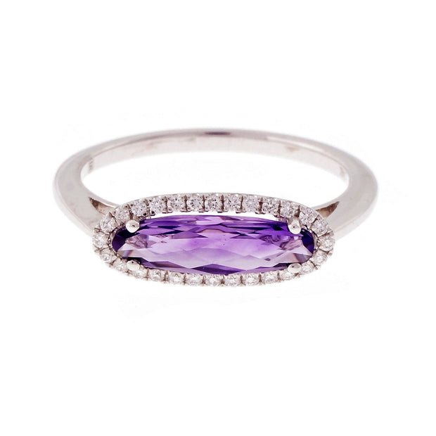 Across The Finger Amethyst Ring Diamond Halo 14k White Gold