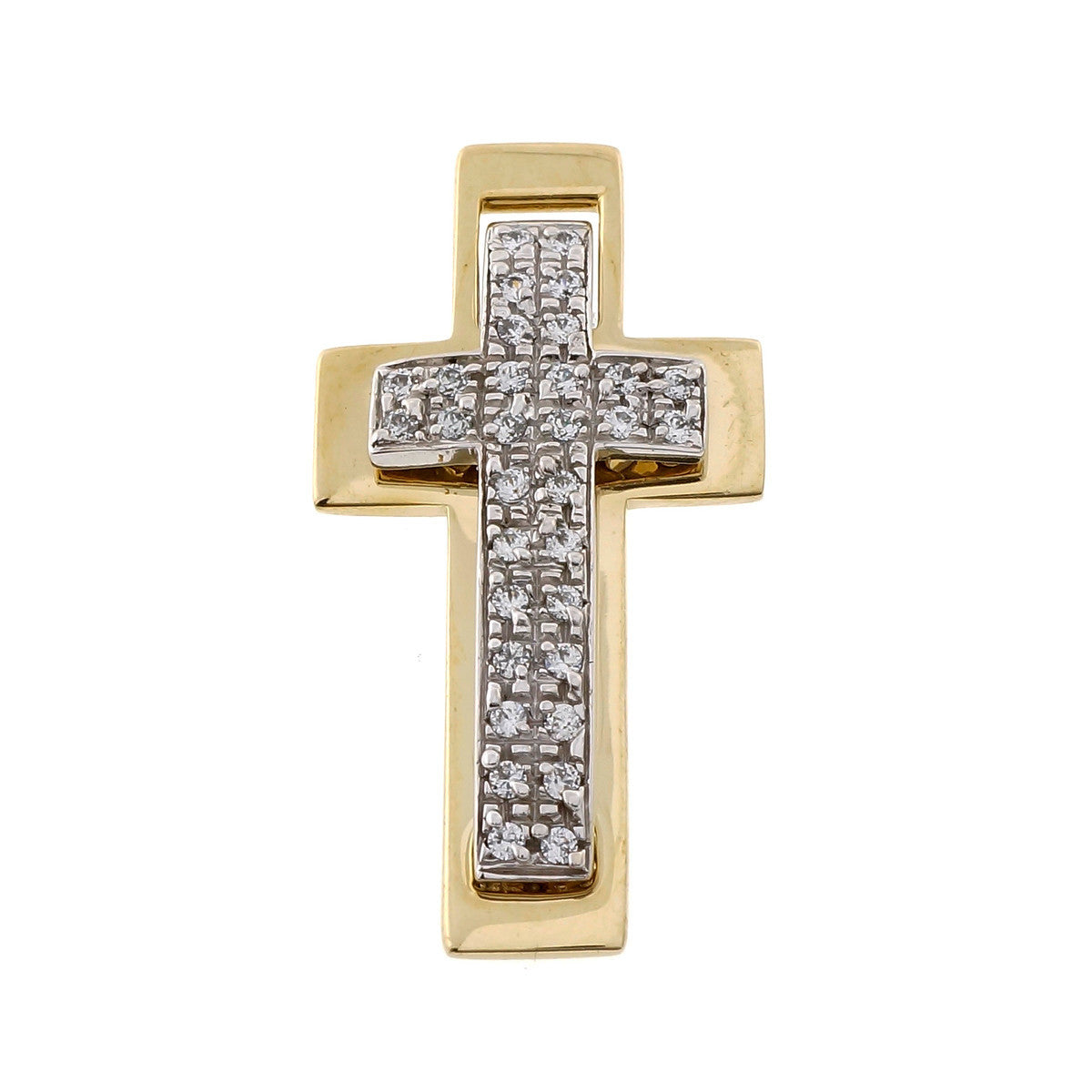 Estate Diamond Cross 14k Yellow & White Gold Pendant