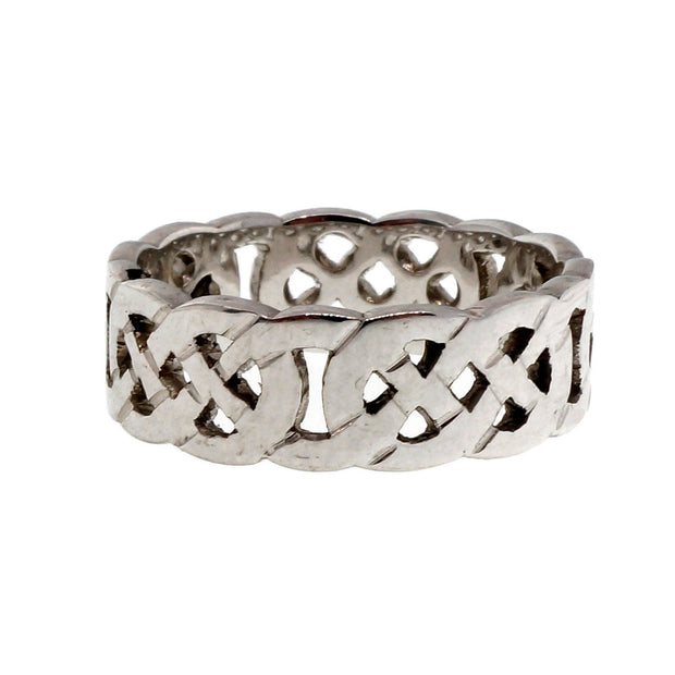 Celtic Cut Out Repeating Pattern 14k White Gold Wedding Band Ring PSD 6mm