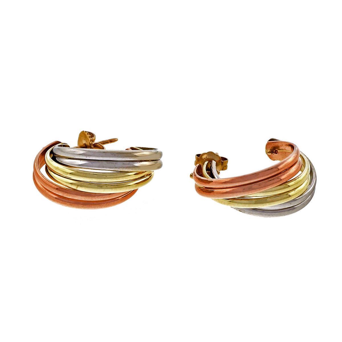 Estate Tri Color Yellow White Pink Gold Hoop 14k Earrings