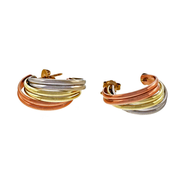Estate Tri Color Yellow White Pink Gold Hoop 14k Earrings