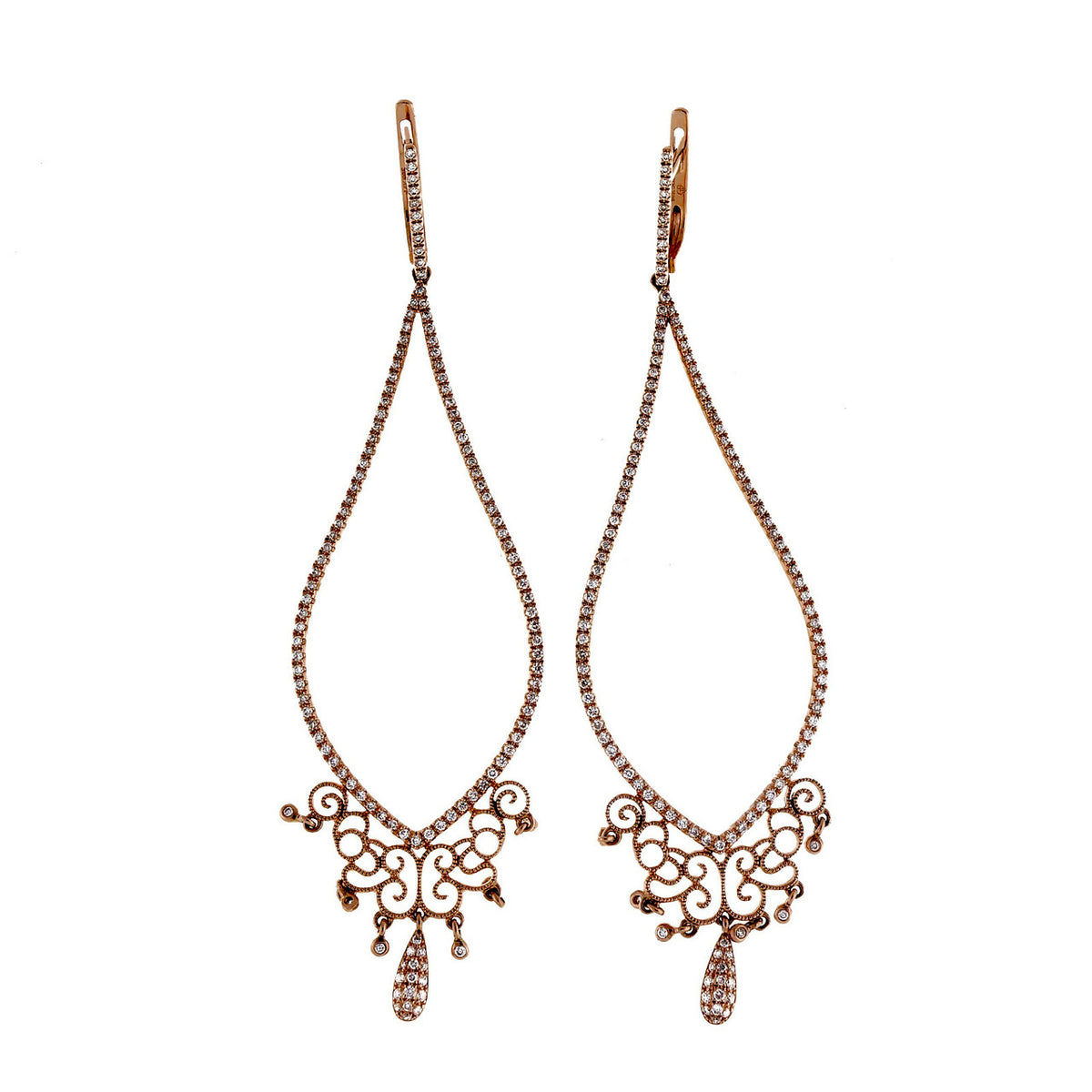 Long Dangle Earrings 14k Pink Gold Micro Pave .85ct Diamond Rare Edition Retired – image 5