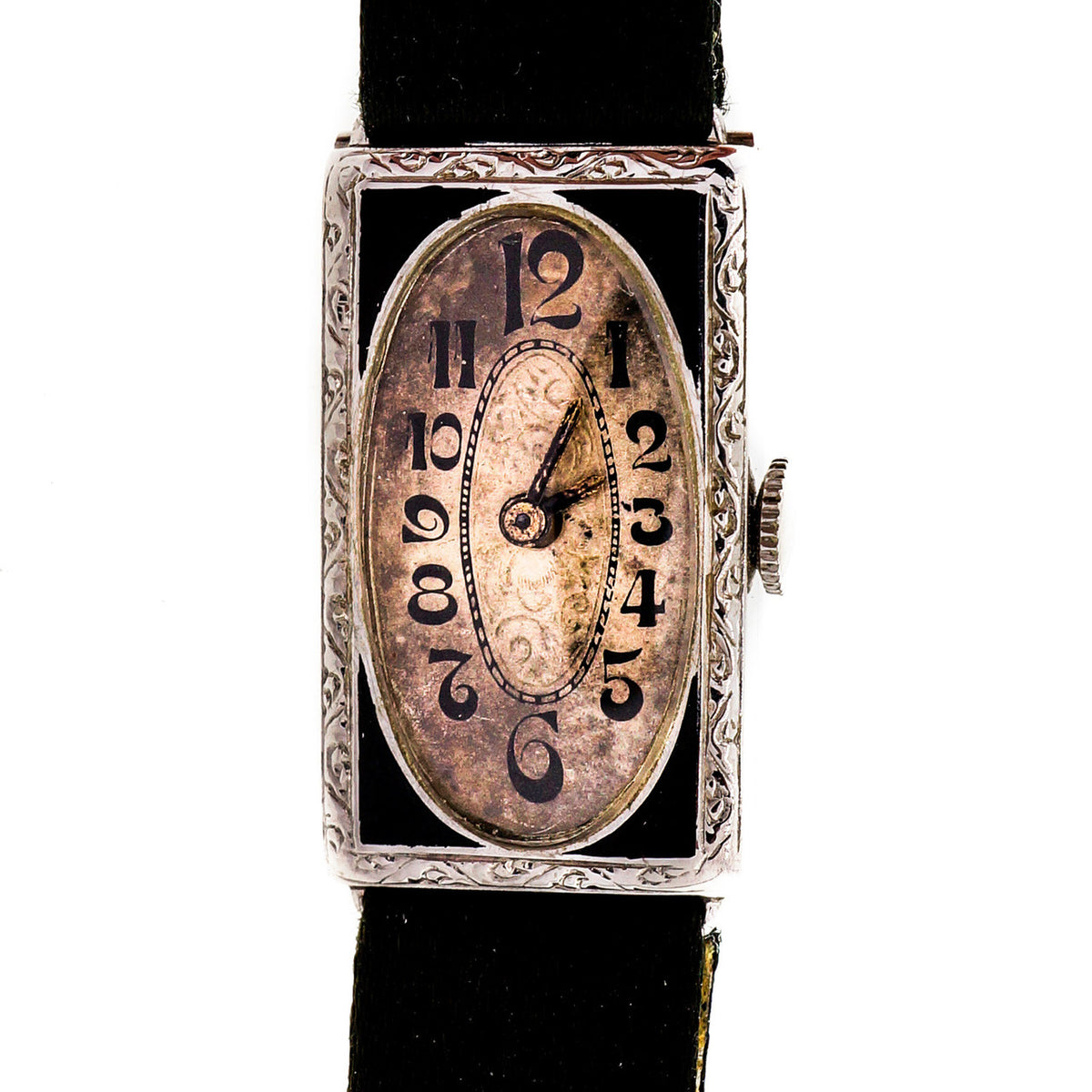 Art Deco 1920 Kingston Watch Co White Gold Filled Ladies Satin Strap Watch
