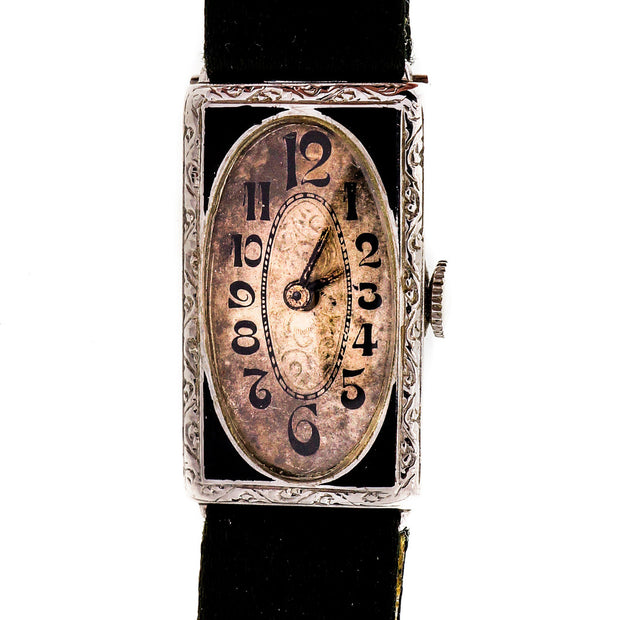 Art Deco 1920 Kingston Watch Co White Gold Filled Ladies Satin Strap Watch