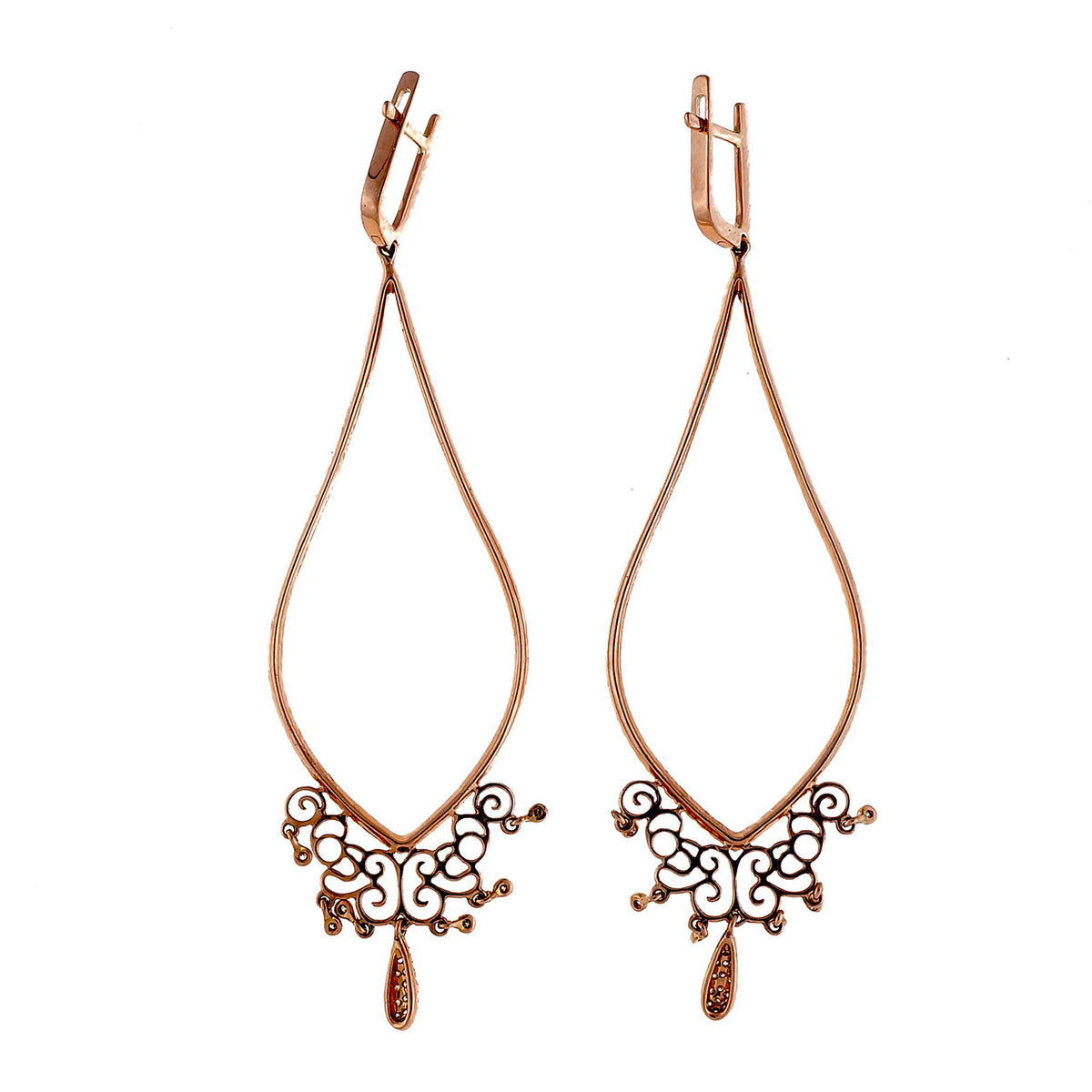 Long Dangle Earrings 14k Pink Gold Micro Pave .85ct Diamond Rare Edition Retired – image 2
