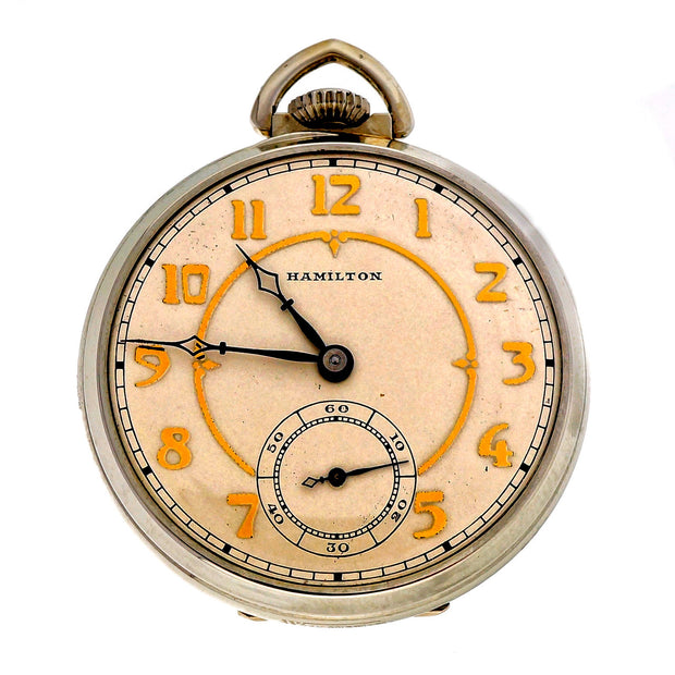 Art Deco Hamilton White Gold Filled Pocket Watch 1934