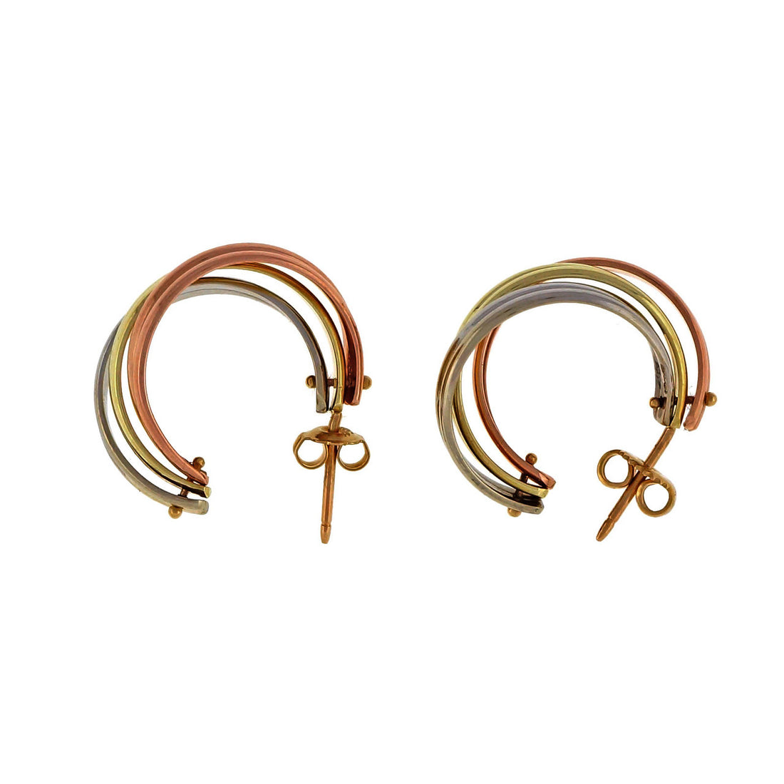 Estate Tri Color Yellow White Pink Gold Hoop 14k Earrings – image 2