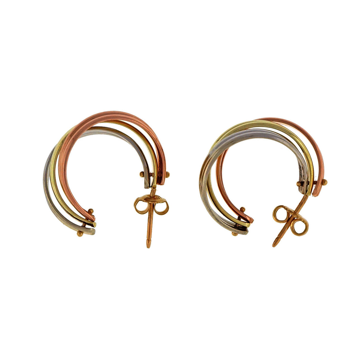 Estate Tri Color Yellow White Pink Gold Hoop 14k Earrings – image 2