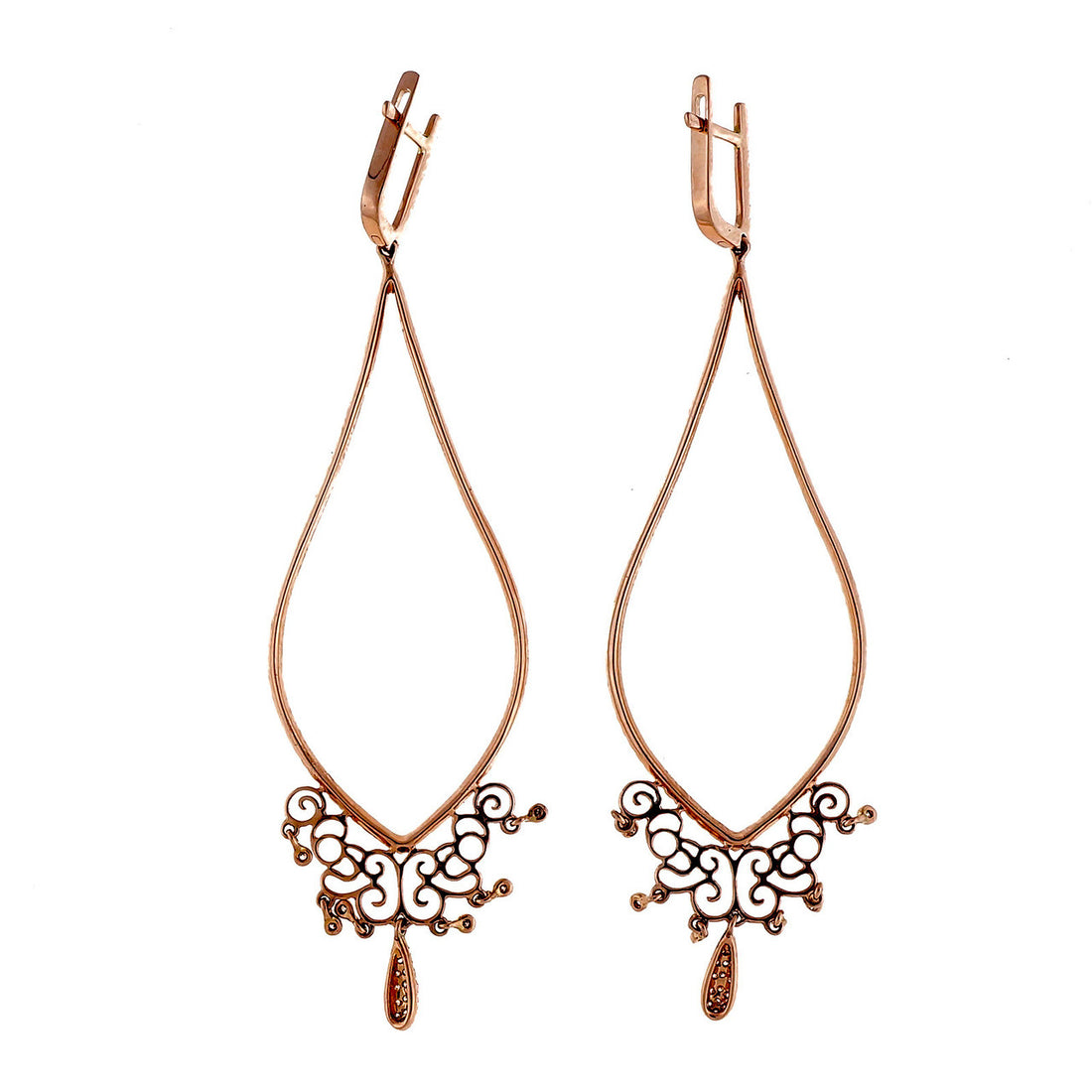 Long Dangle Earrings 14k Pink Gold Micro Pave .85ct Diamond Rare Edition Retired – image 6