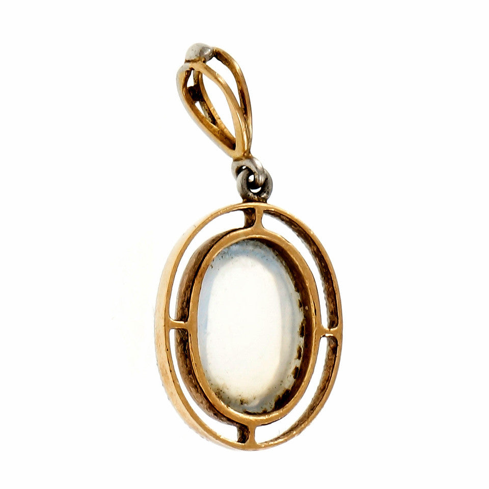 Victorian 1890 Moonstone Pendant 18k Yellow Gold Platinum Top – image 2