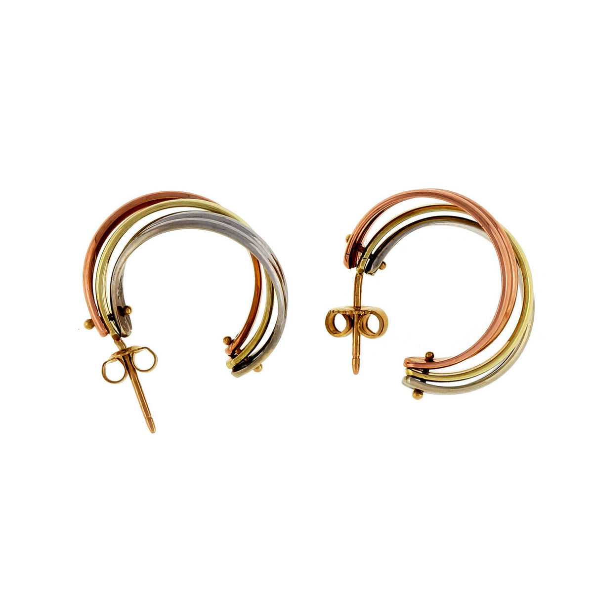 Estate Tri Color Yellow White Pink Gold Hoop 14k Earrings – image 3