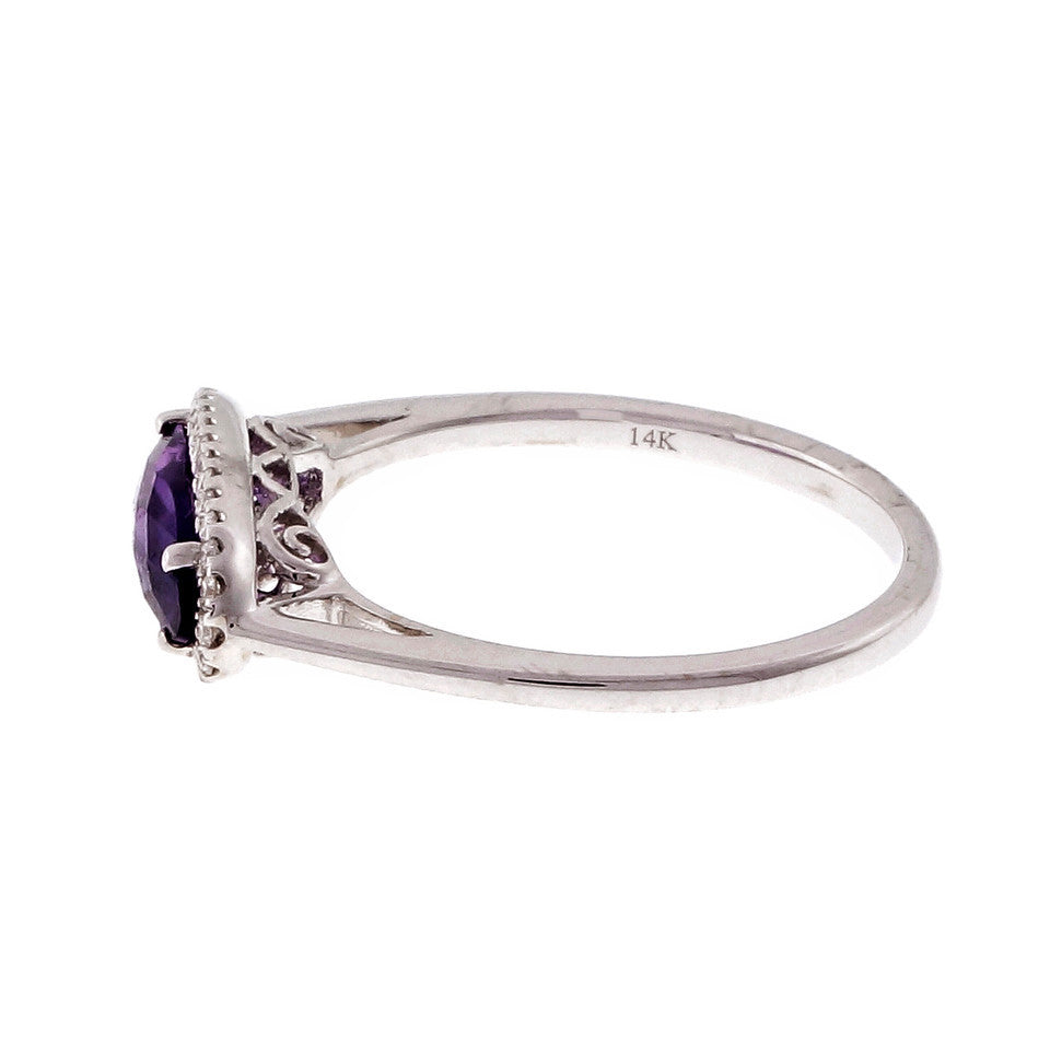 Across The Finger Amethyst Ring Diamond Halo 14k White Gold – image 4