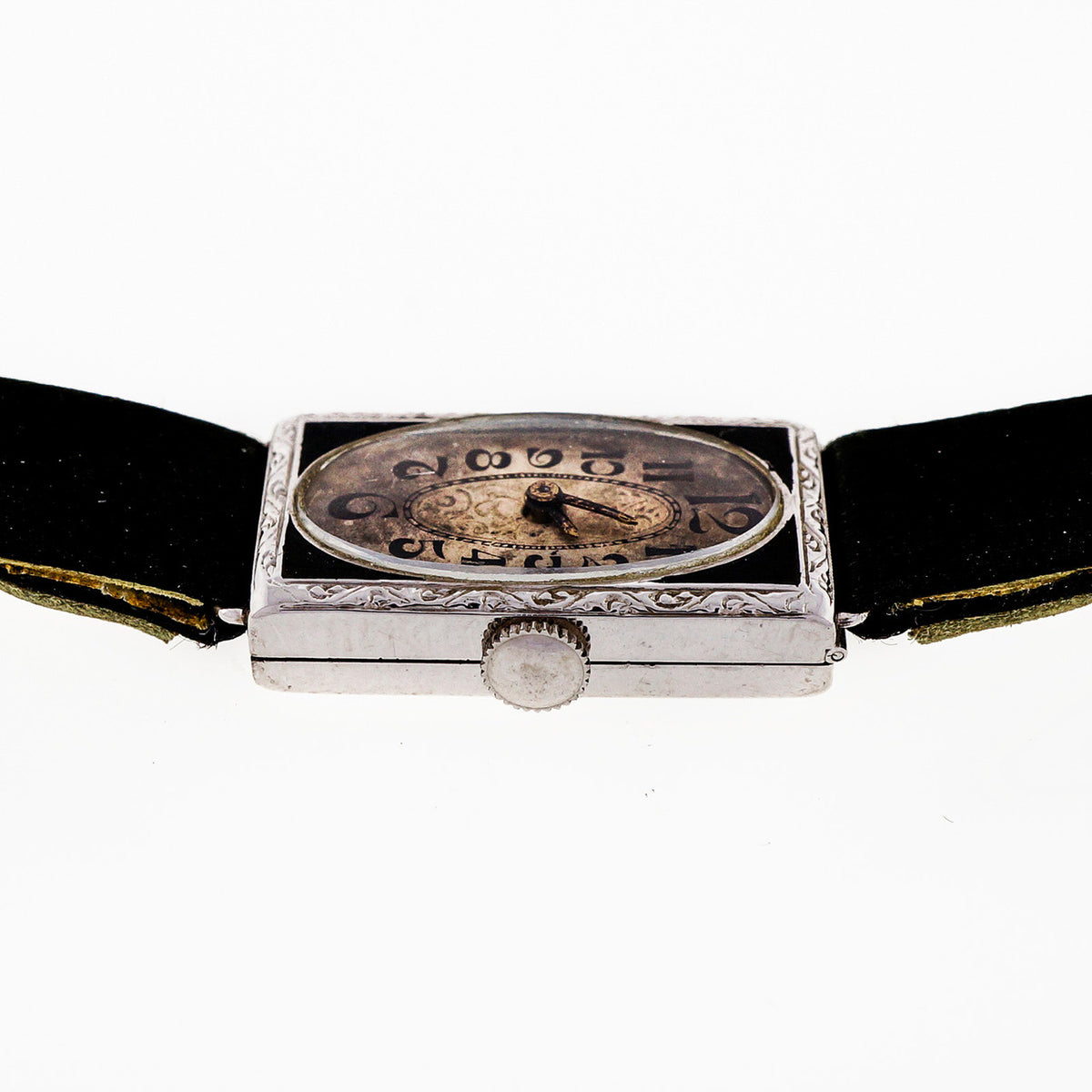Art Deco 1920 Kingston Watch Co White Gold Filled Ladies Satin Strap Watch – image 4