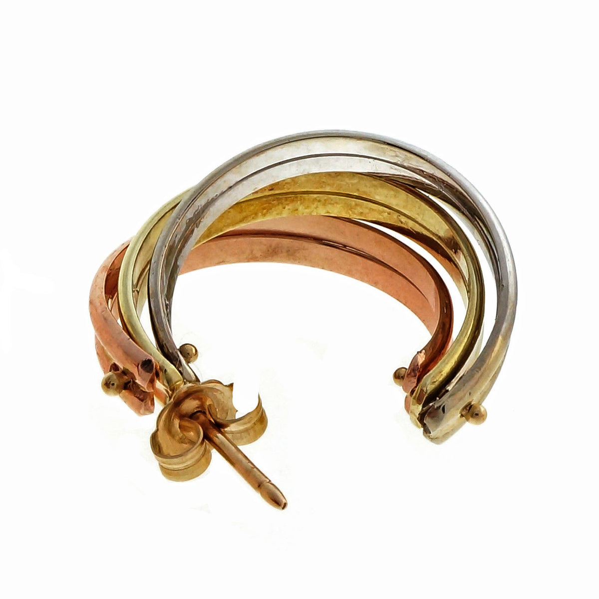 Estate Tri Color Yellow White Pink Gold Hoop 14k Earrings – image 4