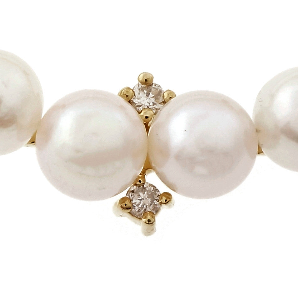 Estate Classic Cultured Pearl Circle Pin 18k Yellow Gold Diamond Accents – image 5