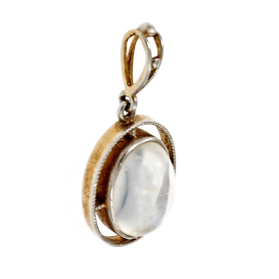 Victorian 1890 Moonstone Pendant 18k Yellow Gold Platinum Top – image 4