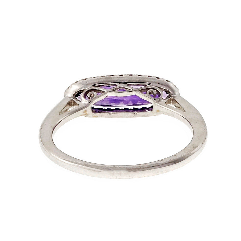 Across The Finger Amethyst Ring Diamond Halo 14k White Gold – image 6